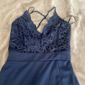 Floor length blue evening dress
